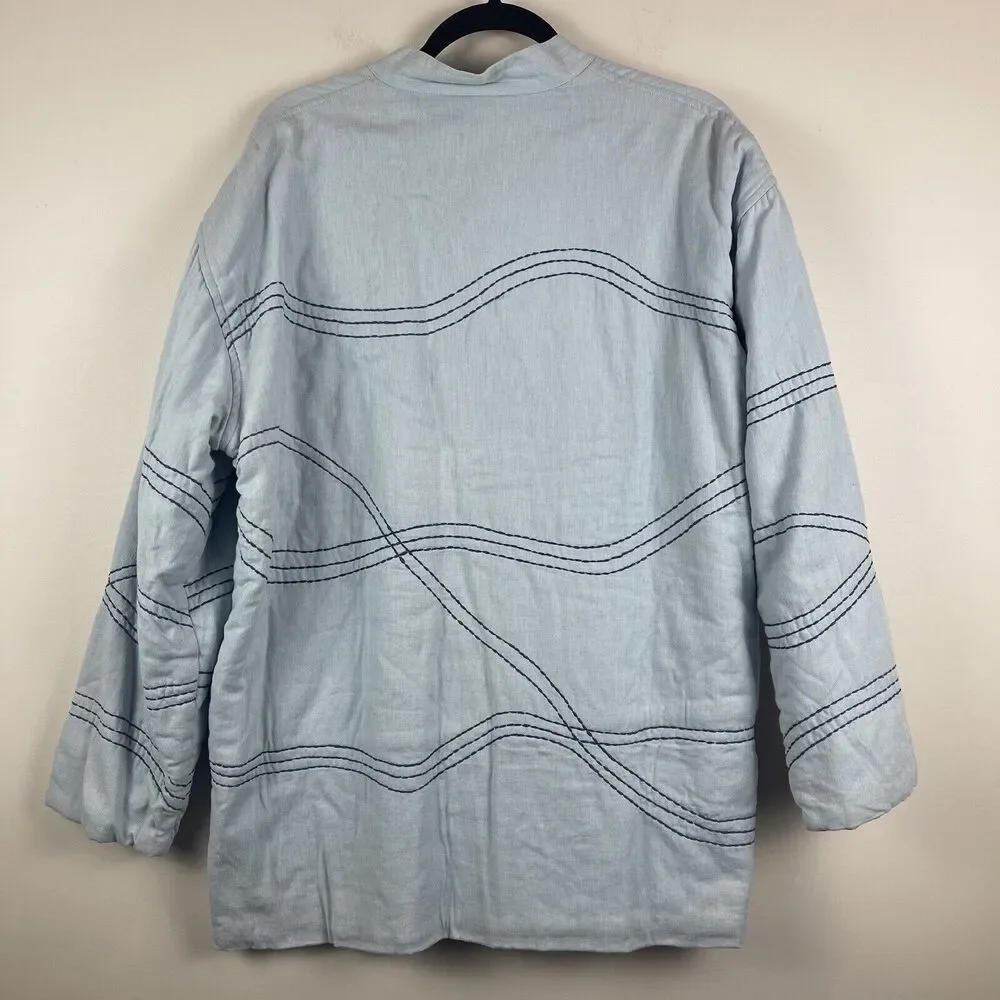 Cedar‎ Canyon Womens Floral Embroidered Jacket Large Blue Linen Blend Cottage